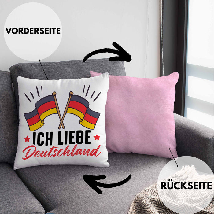 Ich Liebe Deutschland Kissen mit Füllung 40x40 Geschenk Geschenkidee Flagge (Grau) Rosa Trendation