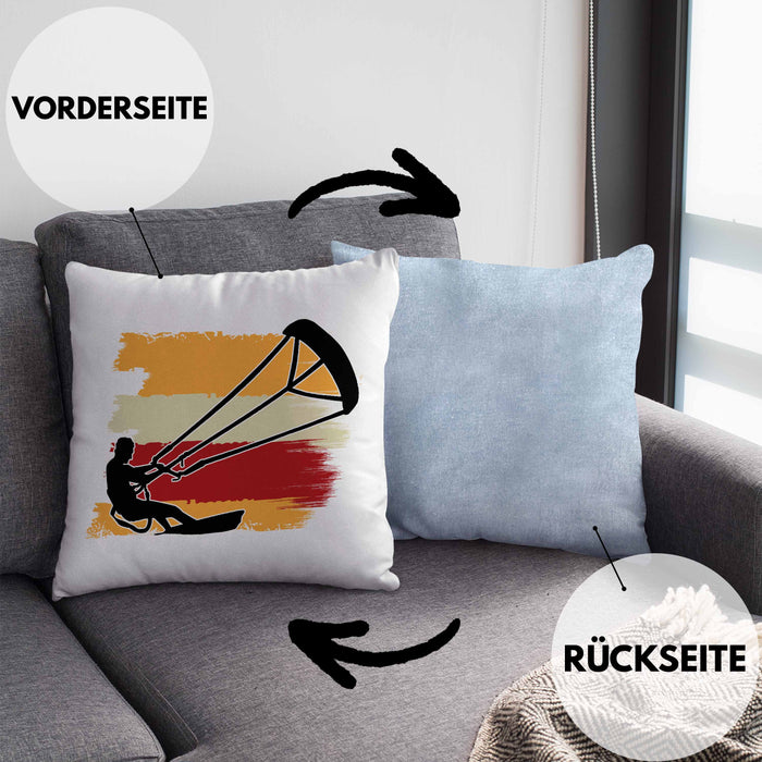 Kitesurfing Kissen mit Füllung 40x40 Geschenk für Kitesurfer Geschenkidee Bunte Grafik (Grau) Blau Trendation