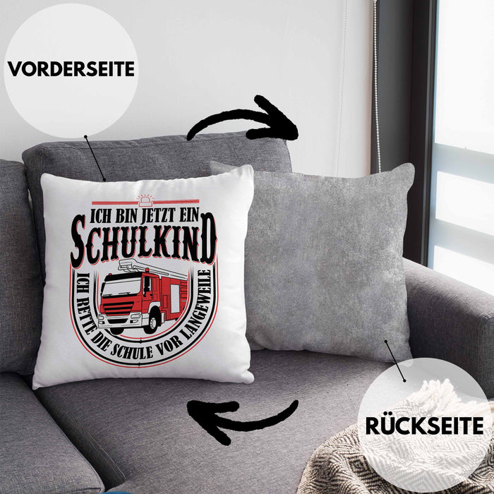 Einschulung Geschenk Jungs Kissen mit Füllung 40x40 Ich Bin Jetzt Ein Schulkind Ich Rette Die Schule Vor Langeweiele 1. Schultag Geschenkidee (Grau) Grau Trendation