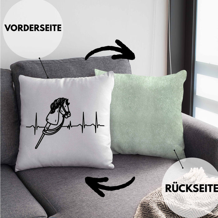 Hobbyhorse Mädchen Kissen mit Füllung 40x40 Geschenk Hobby Horse Pferde Grafik Herzschlag (Grau) Grün Trendation