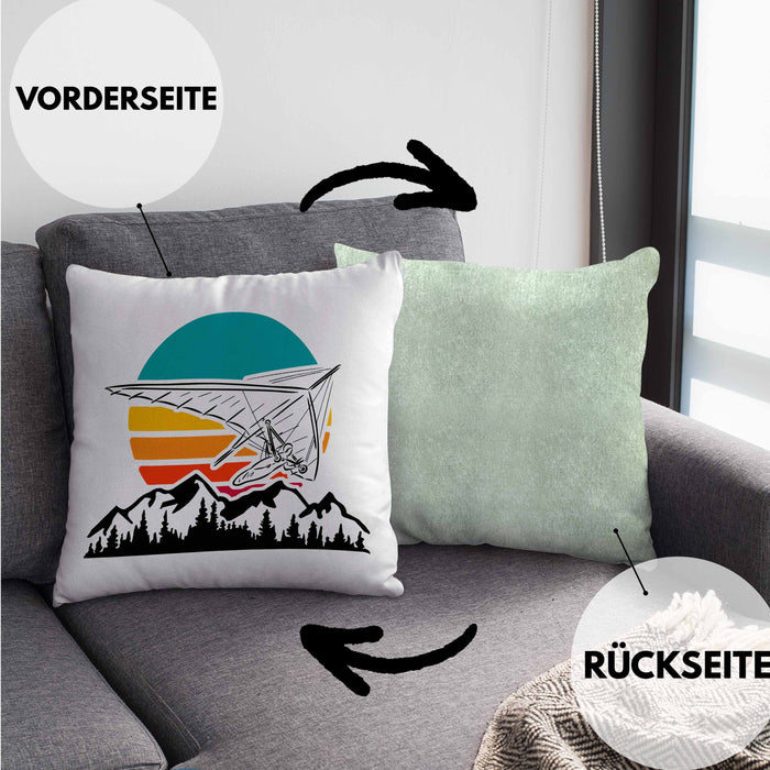 Kissen mit Füllung 40x40 Drachenflieger-Grafik Geschenk Drachenfliegen Drachenflieger Hängegleiter (Grau) Grün Trendation