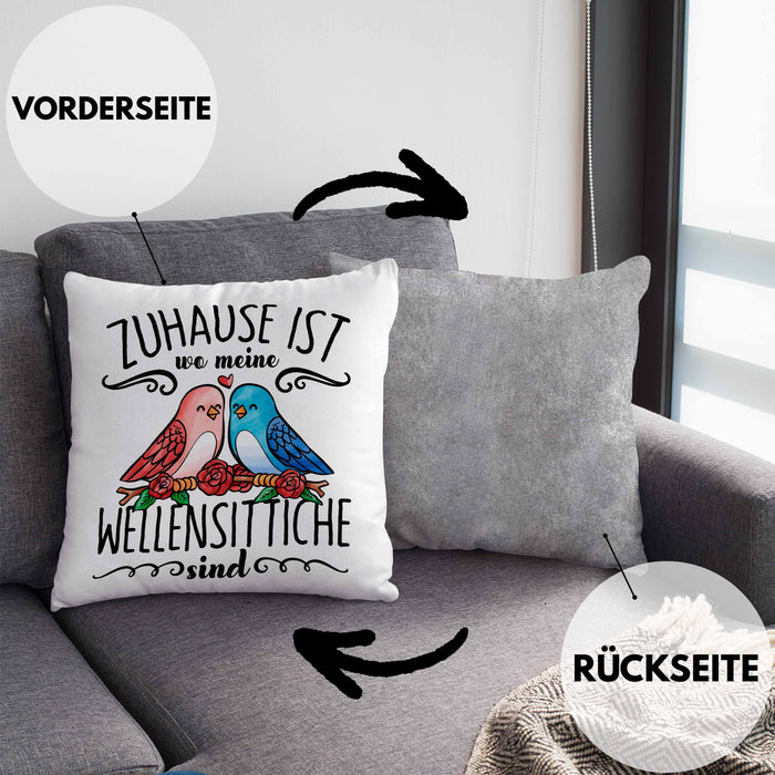 Lustige Kissen mit Füllung 40x40 Wellensittich Besitzer Zuhause Ist Wo Meine Wellensittiche Sind (Grau) Grau Trendation