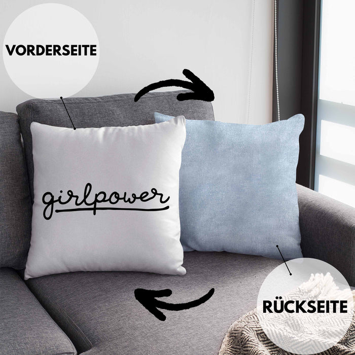 Girlpower Kissen mit Füllung 40x40 für Frauen Mädchen Geschenk (Grau) Blau Trendation