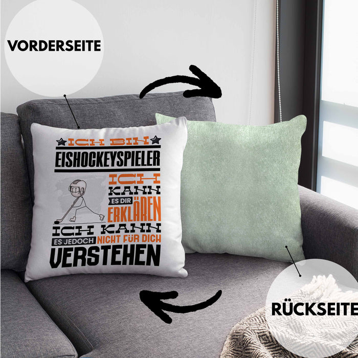Eishockeyspieler Geschenk Kaffee-Kissen mit Füllung 40x40 Geschenkidee für Eishockeyspieler Ich Bin Eishockeyspieler Ich Kann Es Dir Erklären Jedoch Nicht Für Dich Verstehen Spruch Lustig (Grau) Grün Trendation