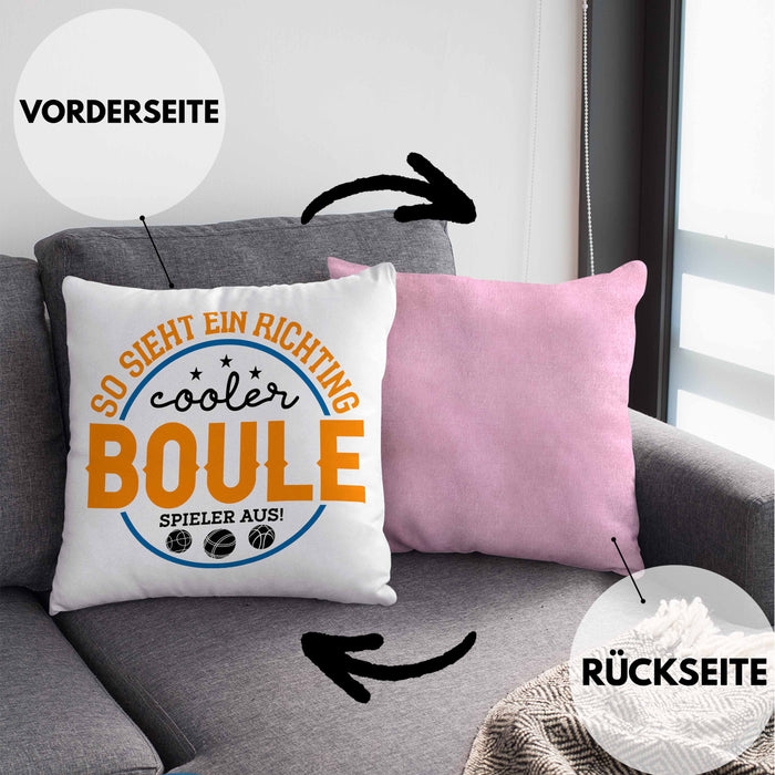 Boule Kissen mit Füllung 40x40 "So Sieht Ein Richtig Cooler Boule Spieler Aus" Kissen mit Füllung 40x40 - Geschenk für Boule-Fans mit Spruch (Grau) Rosa Trendation