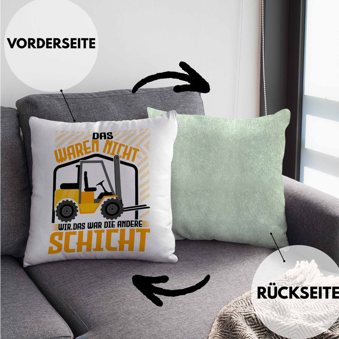Staplerfahrer Kissen mit Füllung 40x40 Geschenk für Gabelstapelfahrer Lagerist Geschenkidee Lager (Grau) Grün Trendation