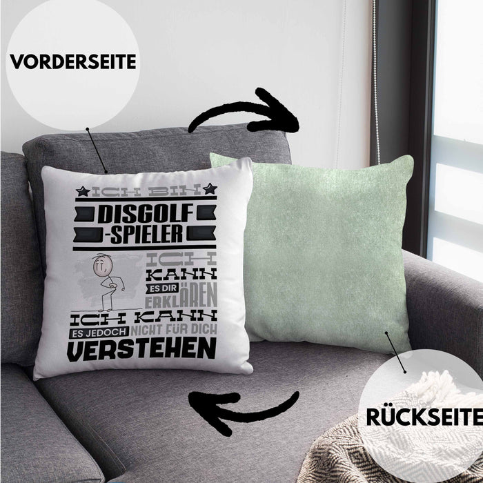 Discgolf-Spieler Geschenk Kaffee-Kissen mit Füllung 40x40 Geschenkidee für Discgolf-Spieler Ich Bin Discgolf-Spieler Ich Kann Es Dir Erklären Jedoch Nicht Für Dich Verstehen Spruch Lustig (Grau) Grün Trendation