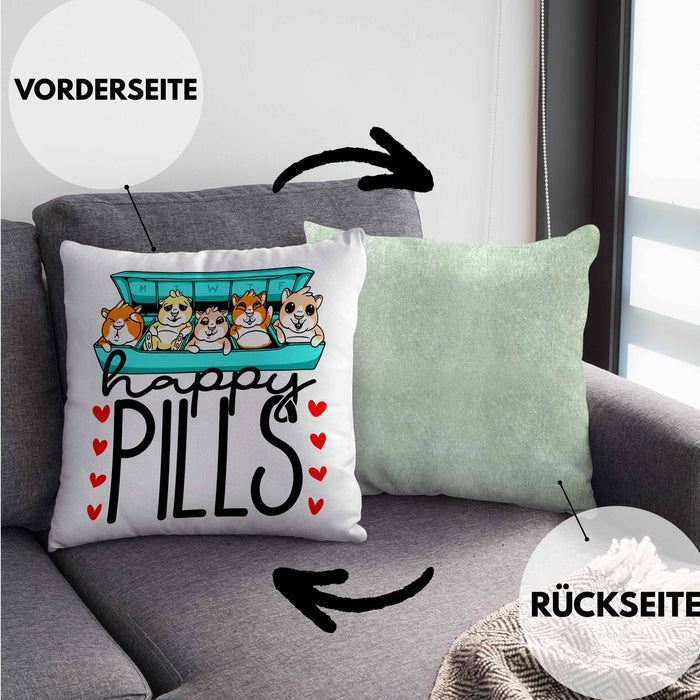 Lustiges Geschenk für Hamsterliebhaber: "Happy Pills" Kissen mit Füllung 40x40 Hamster Besitzer Grafik Züchter (Grau) Grün Trendation