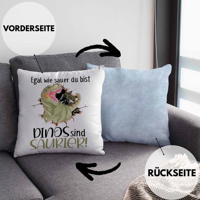 Dinosaurier Spruch Kissen mit Füllung 40x40 Geschenk Jungs Jungen Egal Wie Sauer Du Bist Dinos Sind Saurier (Grau) Blau Trendation
