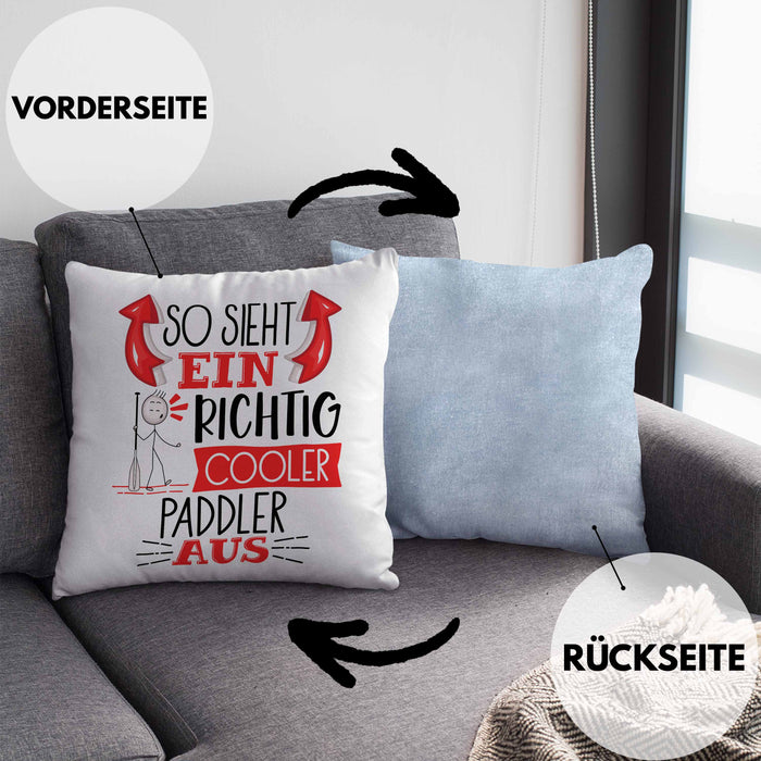 So Sieht Ein Richtig Cooler Paddler Aus Geschenk Kissen mit Füllung 40x40 Lustiger Spruch Geschenkidee (Grau) Blau Trendation