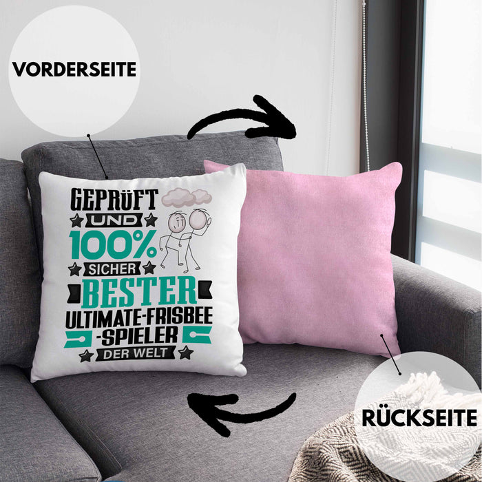 Ultimate-Frisbee-Spieler Geschenk Lustiger Spruch für Ultimate-Frisbee-Spieler Geschenkidee Bester Ultimate-Frisbee-Spieler Der WeltKissen mit Füllung 40x40 (Grau) Rosa Trendation