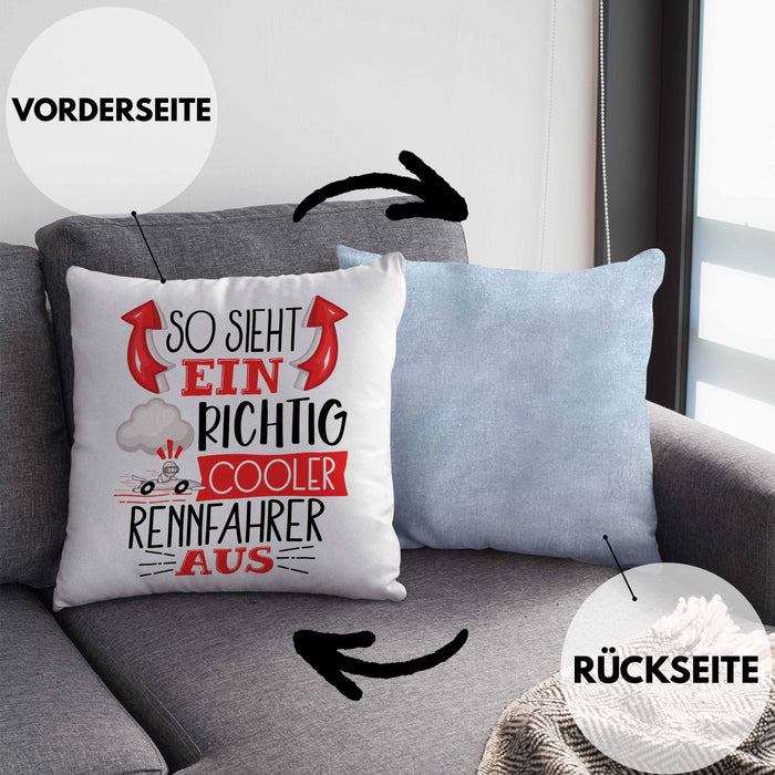 Rennfahrer Kissen mit Füllung 40x40 Geschenk So Sieht Ein Richtig Cooler Rennfahrer Aus Geschenkidee Spruch Lustig (Grau) Blau Trendation