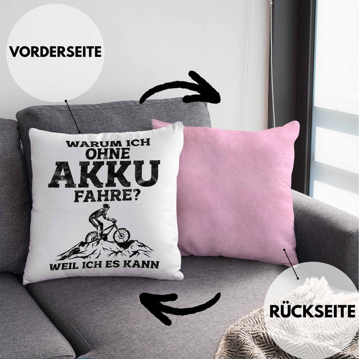 Lustige Geschenkidee Radfahrer Kissen mit Füllung 40x40 Anti-E-Bike Spruch (Grau) Rosa Trendation