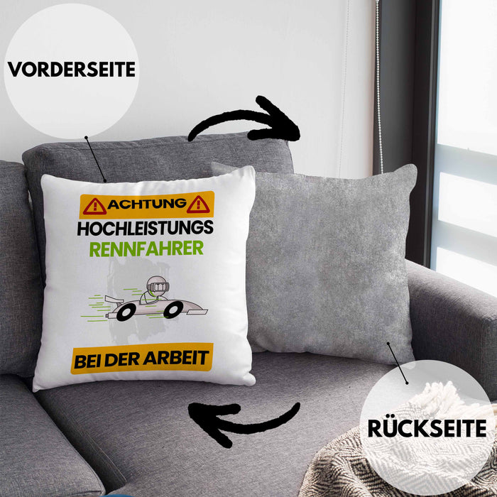 Rennfahrer Kissen mit Füllung 40x40 Geschenk Lustiger Spruch Geschenkidee für Rennfahrer Achtung Hochleistungs Rennfahrer Bei Der Arbeit (Grau) Grau Trendation