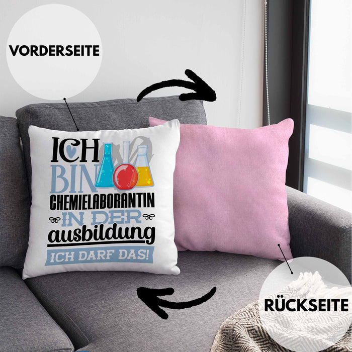 Chemielaborantin Ausbildung Start Geschenk Kissen mit Füllung 40x40 Ich Bin Chemielaborantin In Der Ausbildung Ich Darf Das Geschenkidee (Grau) Rosa Trendation