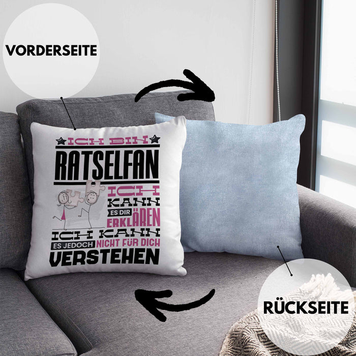 Rätselfan Geschenk Kaffee-Kissen mit Füllung 40x40 Geschenkidee für Rätselfan Ich Bin Rätselfan Ich Kann Es Dir Erklären Jedoch Nicht Für Dich Verstehen Spruch Lustig (Grau) Blau Trendation