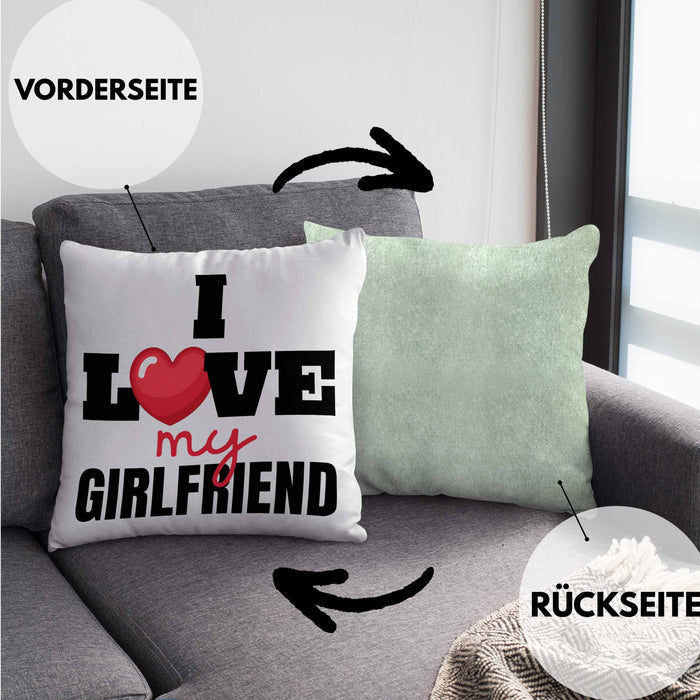 I Love My Girlfriend Kissen mit Füllung 40x40 Geschenk für Freund Beziehung Liebe Geschenkidee (Grau) Grün Trendation