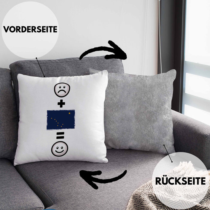 Alaska Kissen mit Füllung 40x40 Geschenk für Alaska-Liebhaber Urlaub Lustige Geschenkidee :( + Alaska Flagge = :) Geburtstag (Grau) Grau Trendation