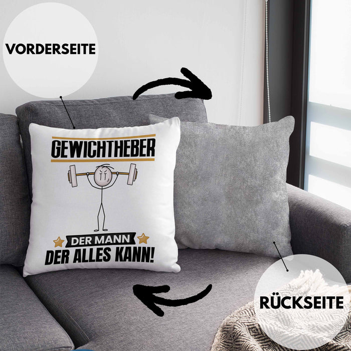 Gewichtheber Kissen mit Füllung 40x40 Geschenk für Gewichtheber Der Mann Der Alles Kann Geschenkidee zum Geburtstag (Grau) Grau Trendation