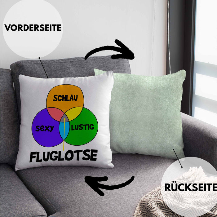 Fluglotse Kissen mit Füllung 40x40 Geschenk Flughafen Arbeiter Geschenkidee Schlau Lustig (Grau) Grün Trendation