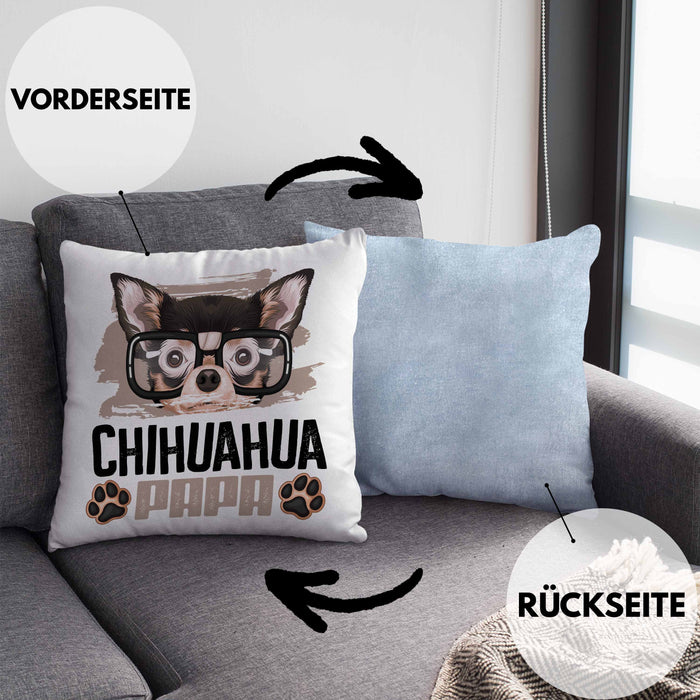 Chihuahua Papa Besitzer Kissen mit Füllung 40x40 Geschenk Lustiger Spruch Geschenkidee Chihuahua Liebhaber (Grau) Blau Trendation