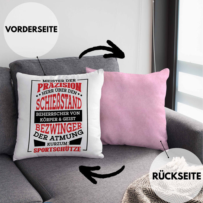 Lustige Schießen-Kissen mit Füllung 40x40 für Sportschützen Geschenk Ich Bin Sportschütze Präzision (Grau) Rosa Trendation