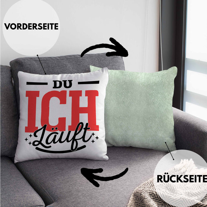 Du Ich Läuft Kissen mit Füllung 40x40 Geschenk Beste Freundin Paare Geschenkidee Liebe Paar (Grau) Grün Trendation