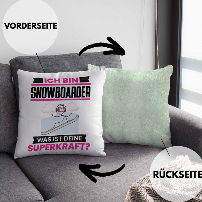 Snowboarder Kissen mit Füllung 40x40 Geschenk für Snowboarder Geburtstag Lustiger Spruch Was Ist Deine Superkraft (Grau) Grün Trendation