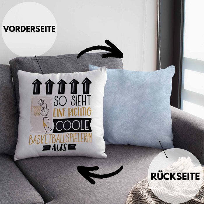 Basketballspielerin Geschenk Kissen mit Füllung 40x40 Lustig Geschenkidee für Basketballspielerin Geburtstag So Sieht Eine Richtig Coole Basketballspielerin Aus Frauen Spruch (Grau) Blau Trendation