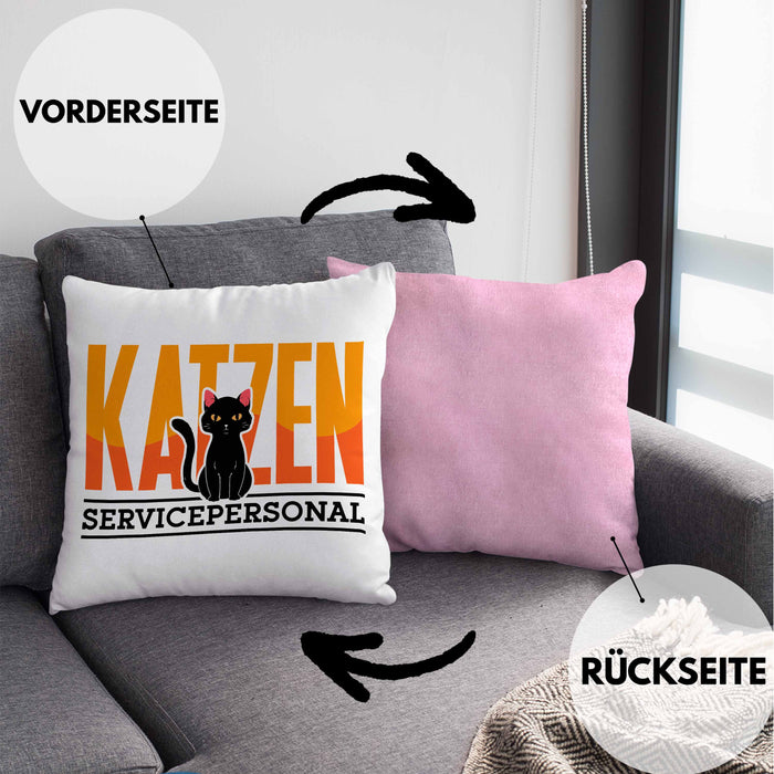 Katzen Servicepersonal Kissen mit Füllung 40x40 Geschenkidee Lustig Spruch Katzenbesitzer KatzenMama (Grau) Rosa Trendation