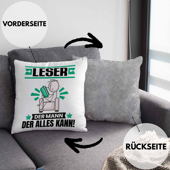 Leser Kissen mit Füllung 40x40 Geschenk für Leser Der Mann Der Alles Kann Geschenkidee zum Geburtstag (Grau) Grau Trendation