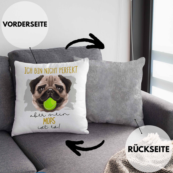 Mops Besitzer Kissen mit Füllung 40x40 Geschenk Lustiger Spruch Geschenkidee Besitzerin Ich Bin Nicht toll Aber Mein Mops Ist Es (Grau) Grau Trendation