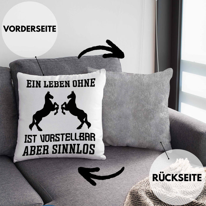 Pferde Kissen mit Füllung 40x40 Lustig Reiterin Geschenk Pferde Geschenke Mädchen Pferdeliebhaber Lustig (Grau) Grau Trendation