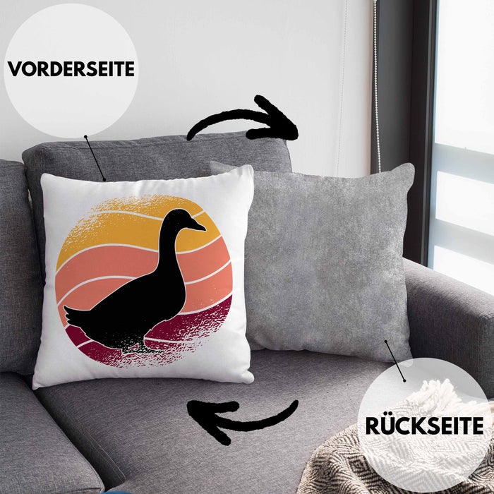 Ente Geschenk Vintage Kissen mit Füllung 40x40 Geschenk Retro Bauernhof Enten (Grau) Grau Trendation