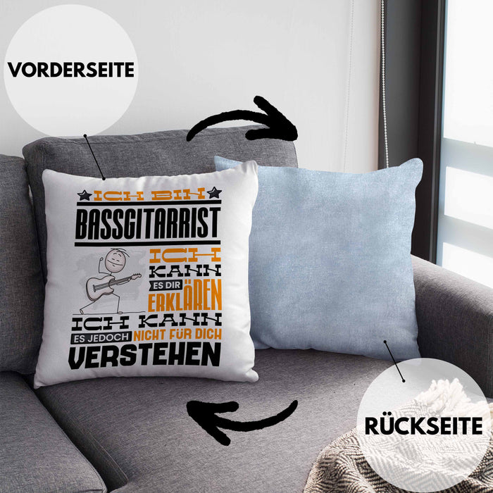 Bassgitarrist Geschenk Kissen mit Füllung 40x40 Geschenkidee für Bassgitarrist Geburtstag Lustig Ich Bin Bassgitarrist Ich Kann Es Dir Erklären Aber Nicht Für Dich Verstehen (Grau) Blau Trendation