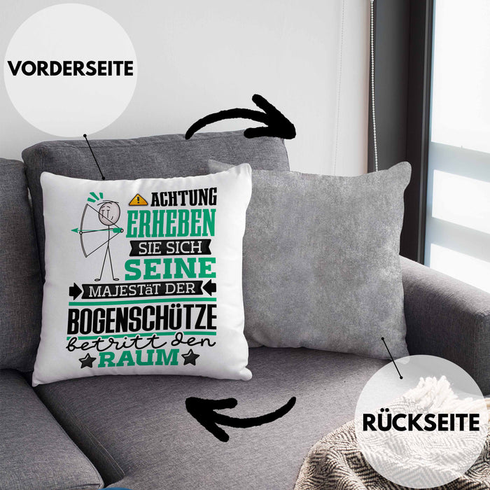 Bogenschütze Geschenk Kissen mit Füllung 40x40 Lustiger Spruch Erheben Sie Sich Der Bogenschütze Betritt den Raum (Grau) Grau Trendation