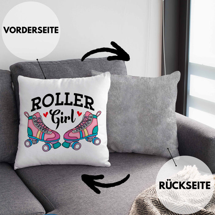Rollschuh Kissen mit Füllung 40x40 Geschenk für Roller Girls "Roller Girl" Nostalgie 80er 90er Jahre (Grau) Grau Trendation