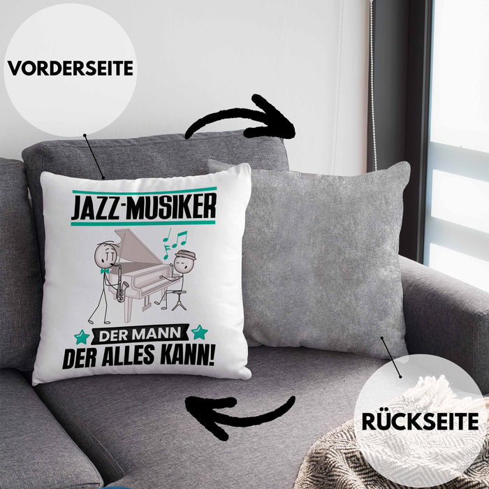 Jazz-Musiker Kissen mit Füllung 40x40 Geschenk für Jazz-Musiker Der Mann Der Alles Kann Geschenkidee zum Geburtstag (Grau) Grau Trendation