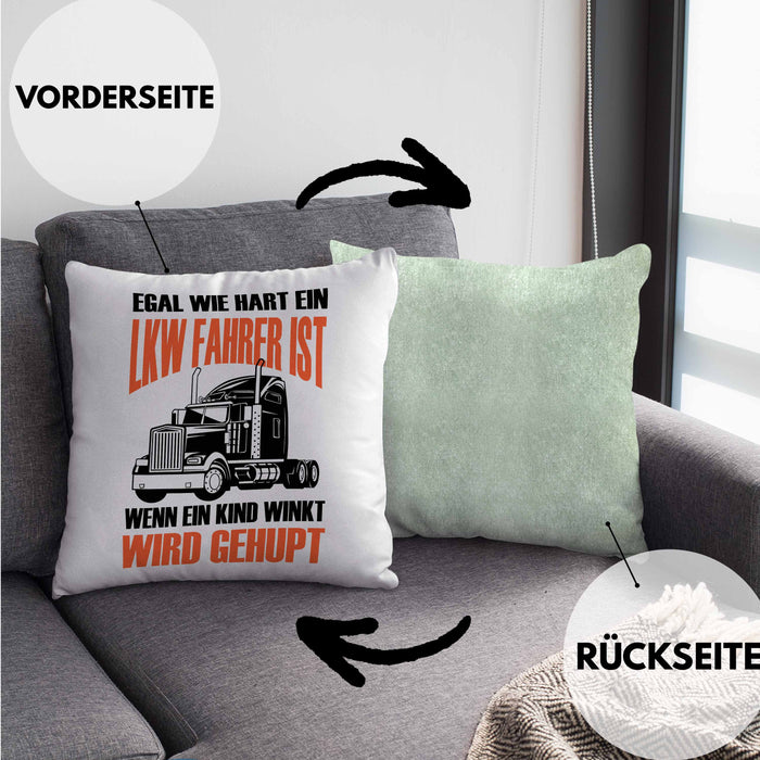 Lustige LKW-Fahrer Kissen mit Füllung 40x40 Geschenk für Truckliebhaber Wenn Ein Kind WInkt Wird Gehupt (Grau) Grün Trendation