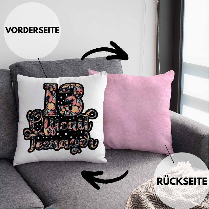Kissen mit Füllung 40x40 zum 13. Geburtstag Offizieller Teenager Geschenkidee (Grau) Rosa Trendation