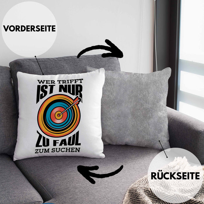 Bogenschießen Kissen mit Füllung 40x40 mit Bogenschütze Spruch - Geschenk für Pfeil und Bogen Fans Wer Trifft Ist Nur Zu Faul Zum Suchen (Grau) Grau Trendation