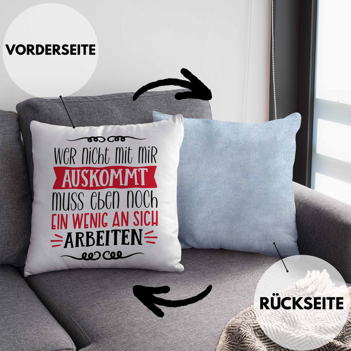 Lustige Kissen mit Füllung 40x40 mit Spruch als Geschenkidee Wer Nicht Mit Mir Auskommt (Grau) Blau Trendation