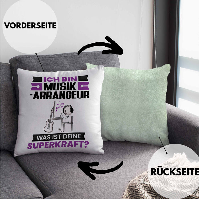 Musikarrangeur Kissen mit Füllung 40x40 Geschenk für Musikarrangeur Geburtstag Lustiger Spruch Was Ist Deine Superkraft (Grau) Grün Trendation