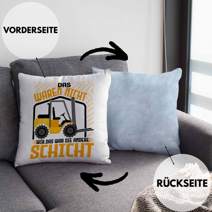 Staplerfahrer Kissen mit Füllung 40x40 Geschenk für Gabelstapelfahrer Lagerist Geschenkidee Lager (Grau) Blau Trendation