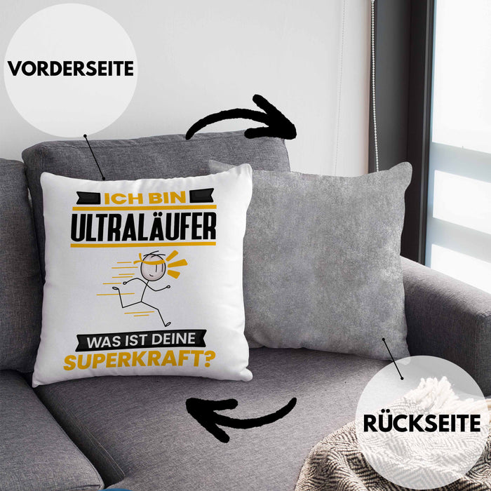 Ultraläufer Kissen mit Füllung 40x40 Geschenk für Ultraläufer Geburtstag Lustiger Spruch Was Ist Deine Superkraft (Grau) Grau Trendation