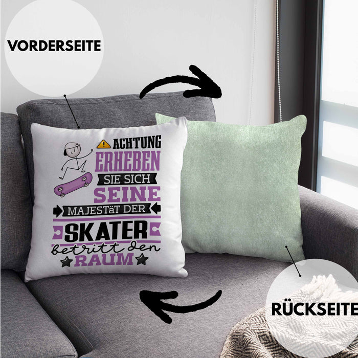 Skater Geschenk Kissen mit Füllung 40x40 Lustiger Spruch Erheben Sie Sich Der Skater Betritt den Raum (Grau) Grün Trendation