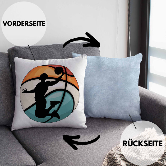 Basketball Kissen mit Füllung 40x40 Geschenk Basketballspieler Trainer Geschenkidee Lustige Kissen mit Füllung 40x40 Basketballer Jungs Jungen Coach (Grau) Blau Trendation