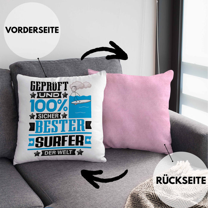 Surfer Geschenk Lustiger Spruch für Surfer Geschenkidee Bester Surfer Der WeltKissen mit Füllung 40x40 (Grau) Rosa Trendation