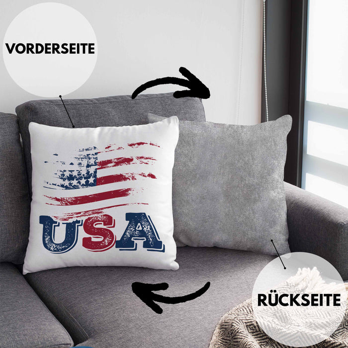 USA Flagge Kissen mit Füllung 40x40 Geschenk Amerika Geschenkidee Auslandjahr Vereinigte Staaten Von Amerika (Grau) Grau Trendation