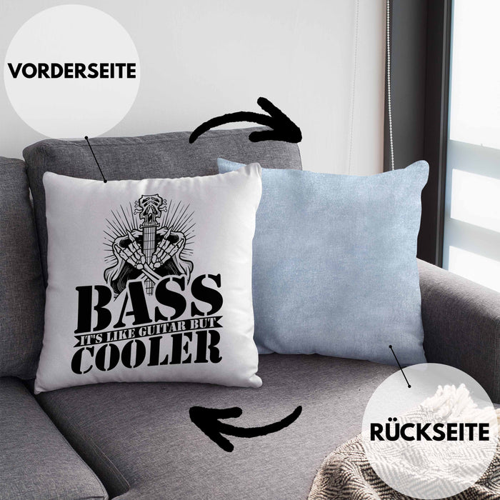 Bassist Kissen mit Füllung 40x40 Geschenk Bass-Spieler Geschenkidee Bass It's Like Guitar But Cooler (Grau) Blau Trendation